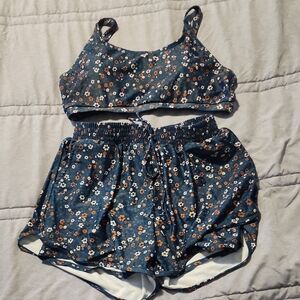 Floral Blue Crop Top and Shorts Set